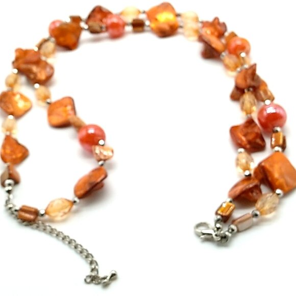 Baltic Amber Double Strand Necklace with Glass, Acrylic Beads, Silver Spacers - Picture 8 of 10